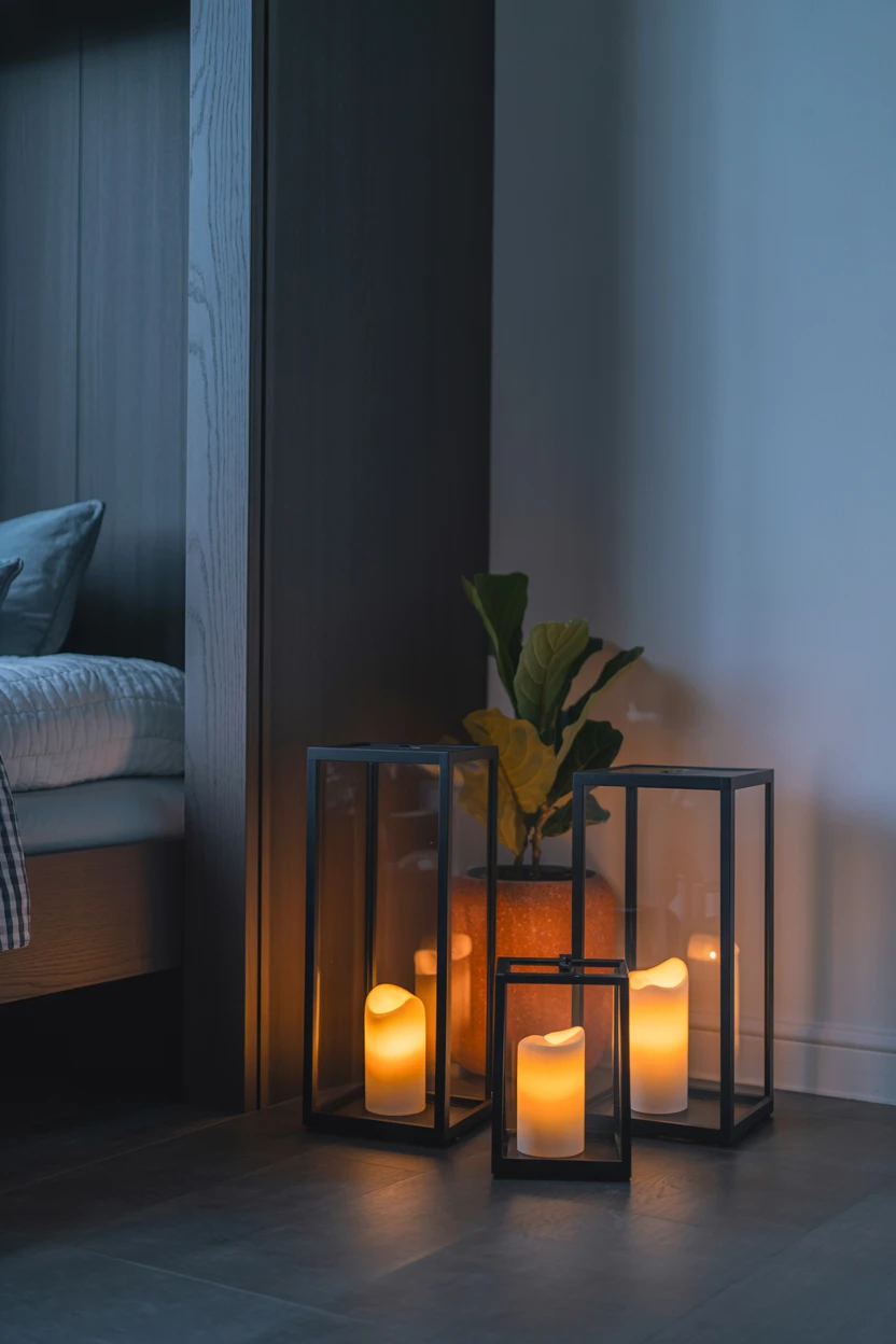 Use Clustered Floor Lanterns for a Warm, Low Glow