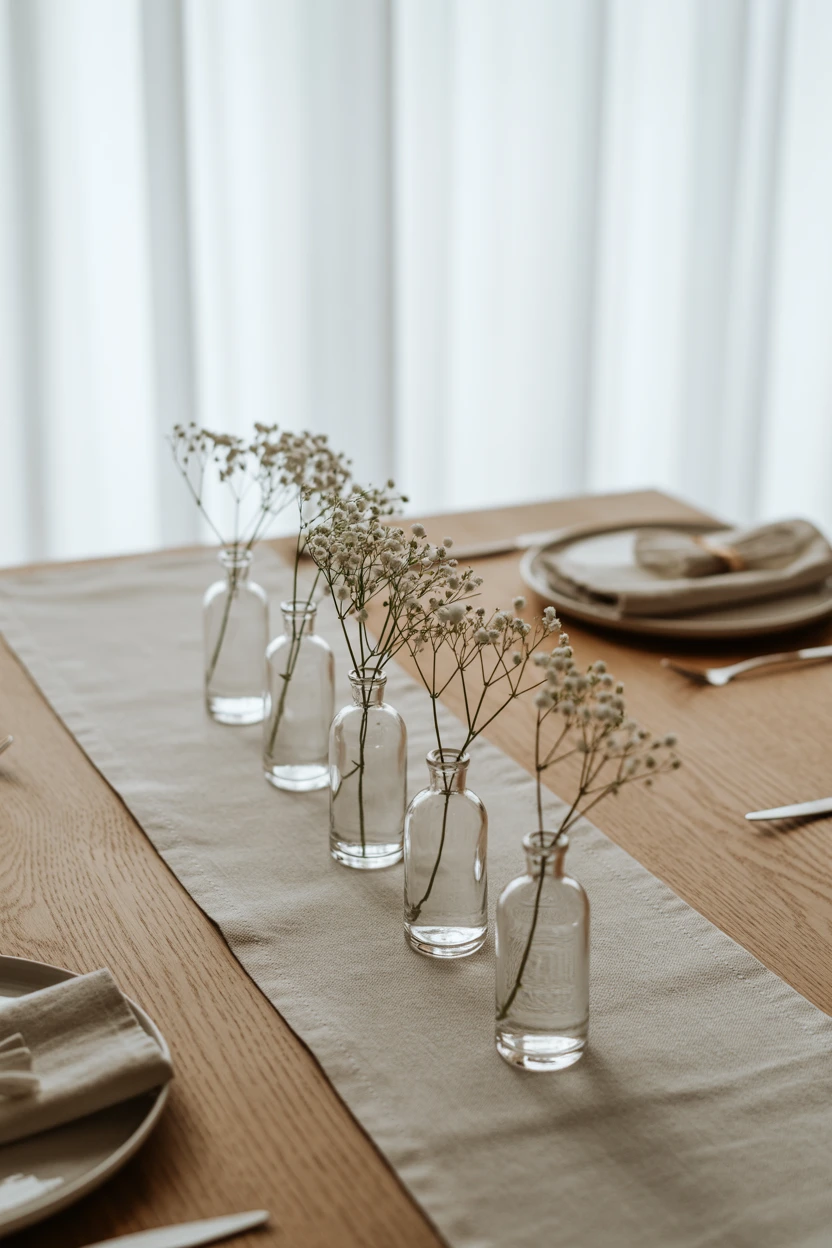 Minimalist Stems in a Row of Bud Vases