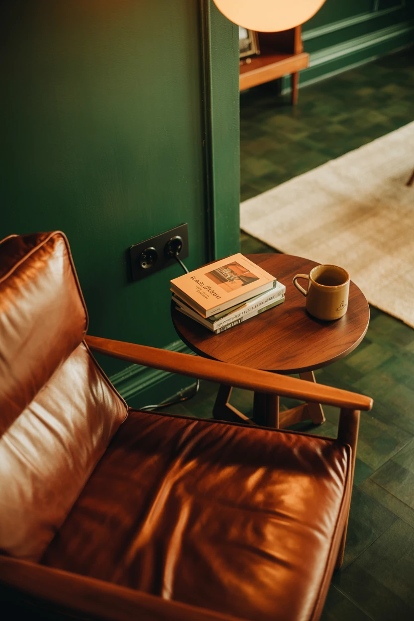 Add Warmth with Cognac Leather and Natural Wood Tones