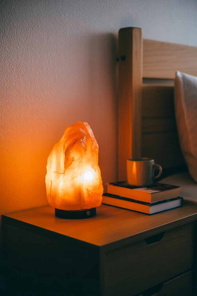 Use a Warm-Toned Himalayan Salt Lamp for a Soft Glow