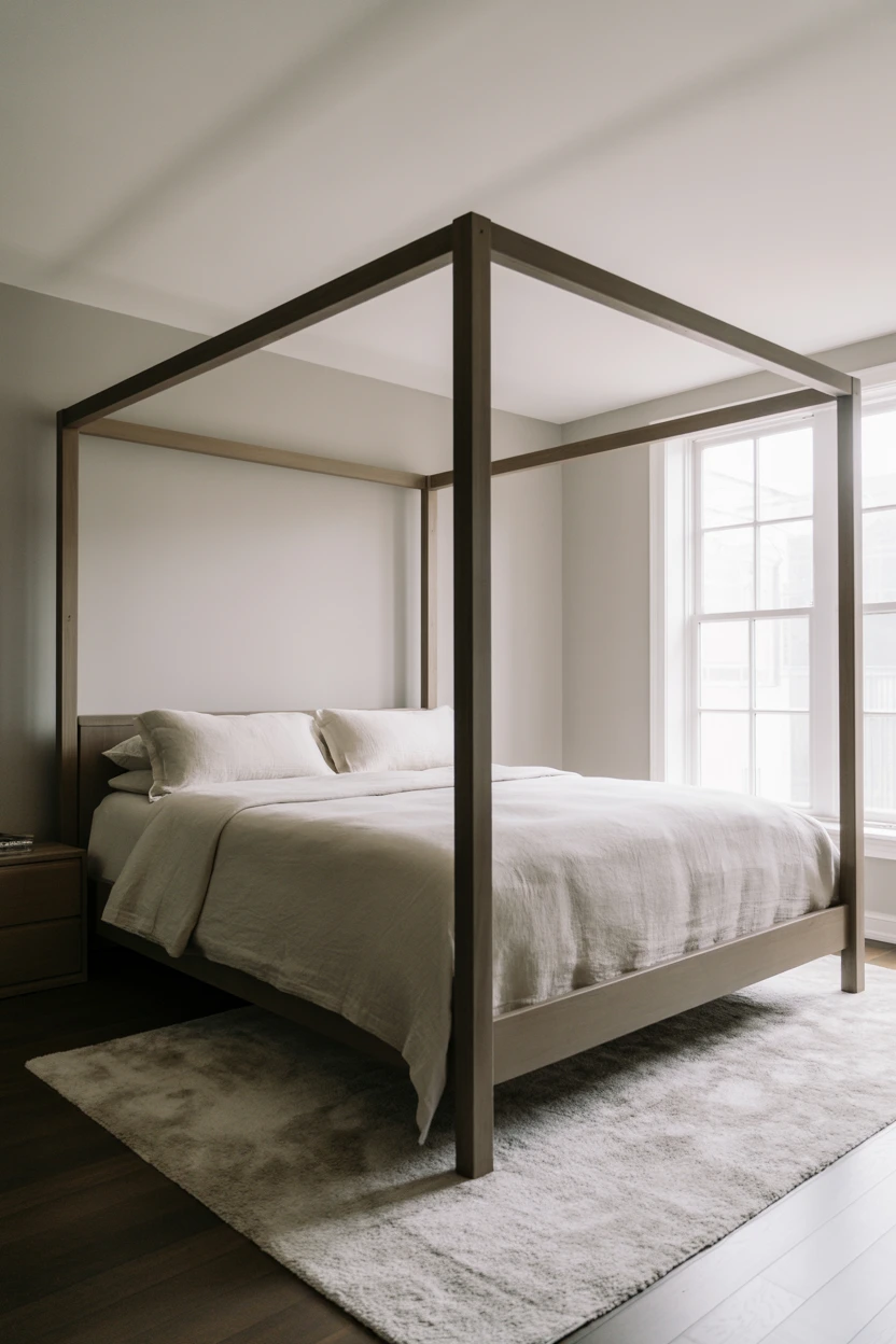 A Modern Matte Black Canopy Bed
