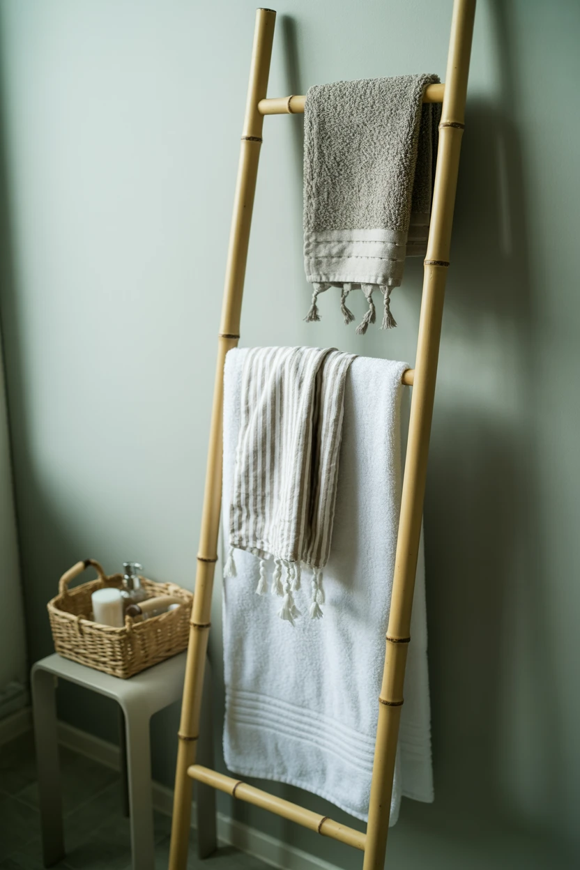 Use a Leaning Ladder for Stylish Towel Storage