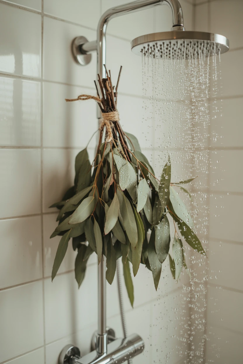 Hang a Bundle of Dried Eucalyptus from the Shower Head