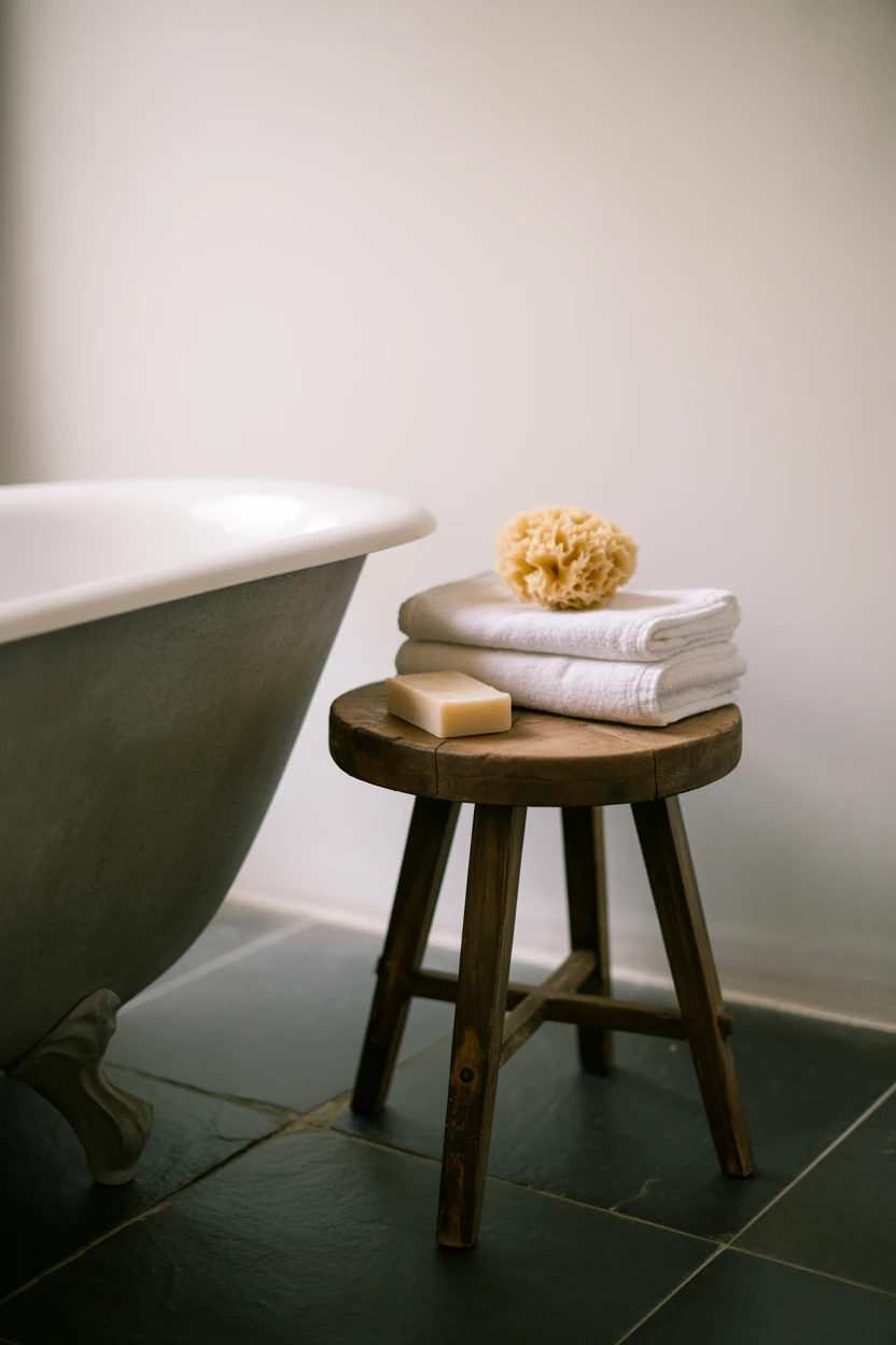 Add a Small Stool Beside the Tub for a High-End Touch