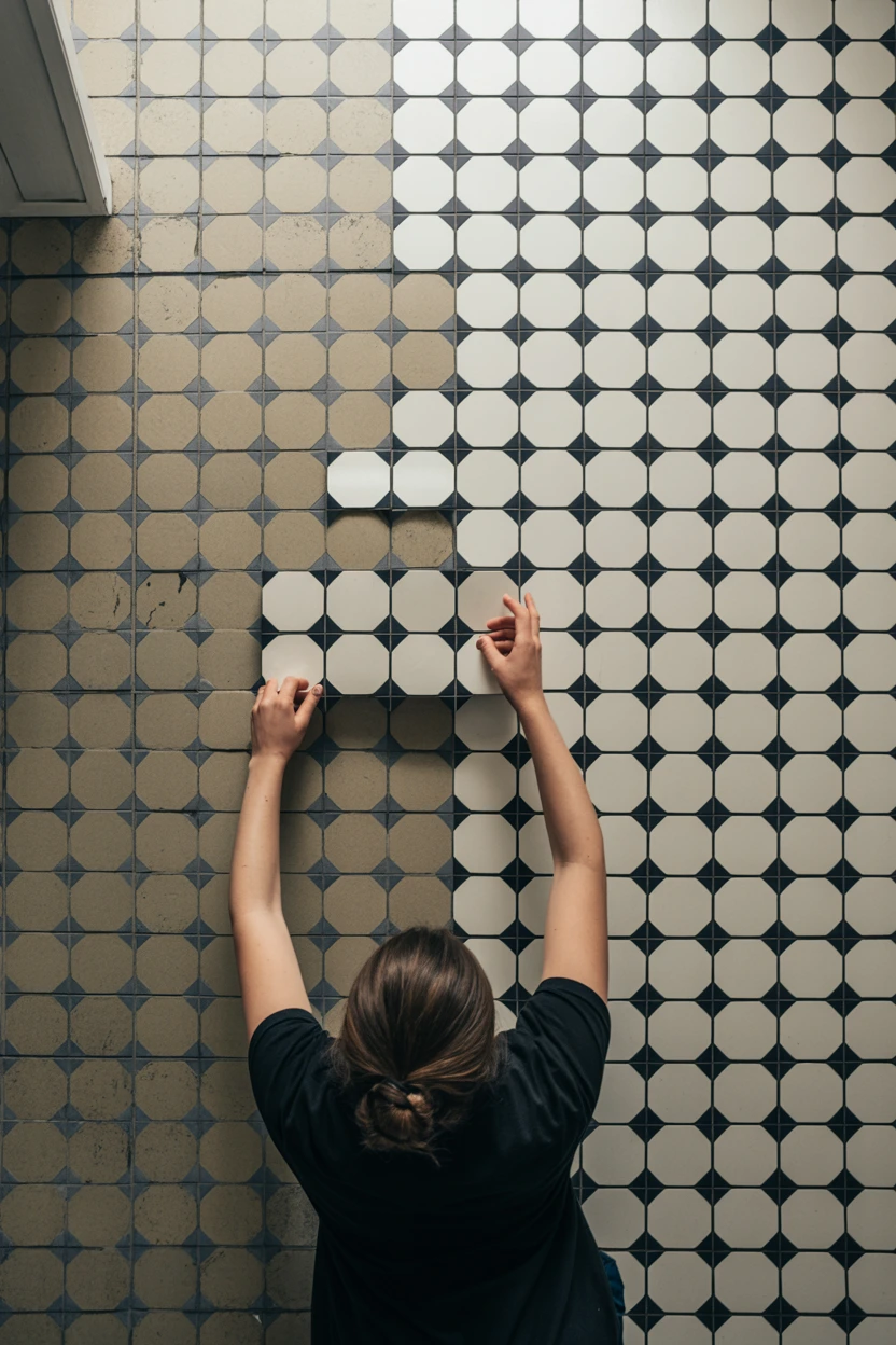 Cover Old Vinyl Flooring with Peel-and-Stick Tiles