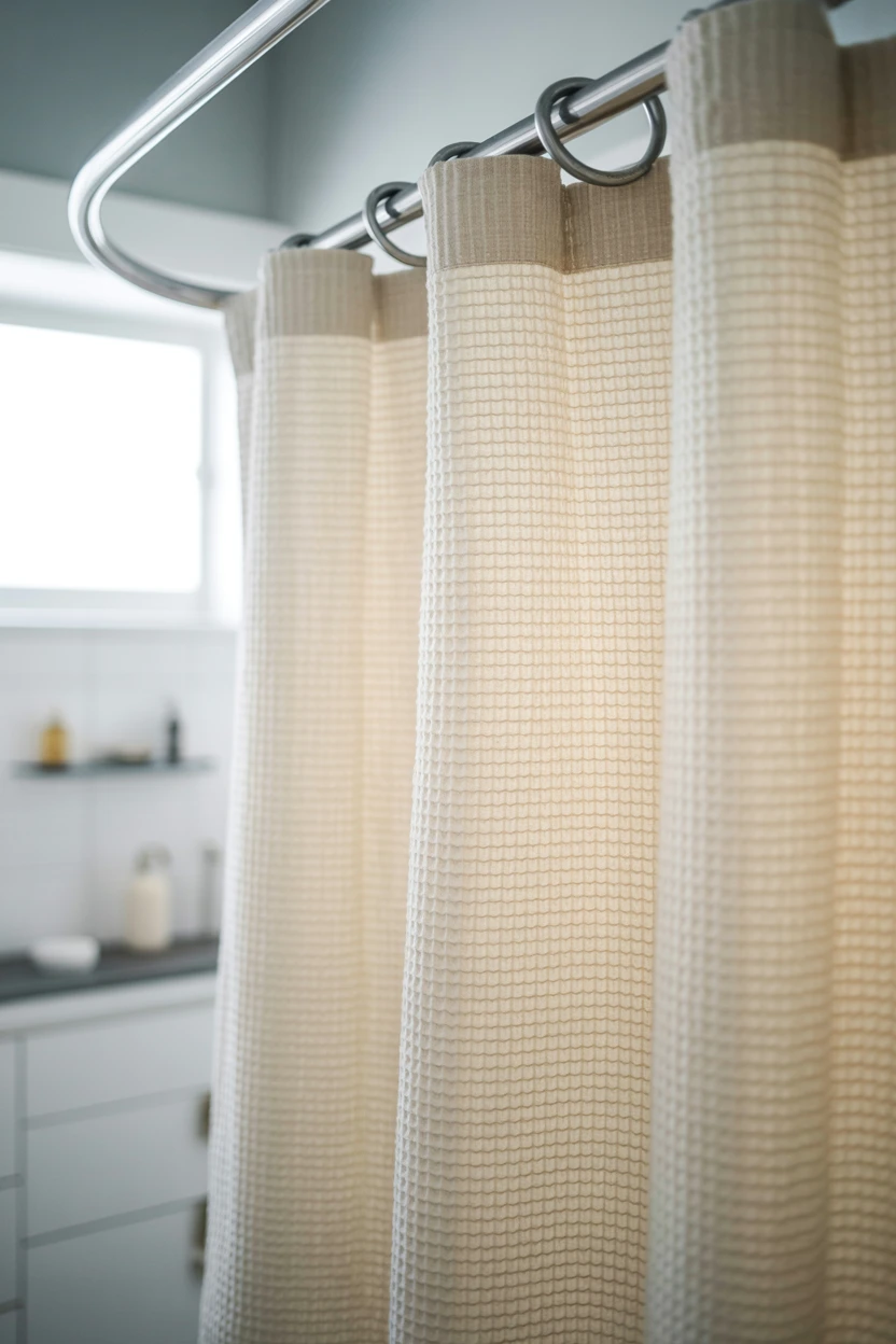 Hang a Fabric Waffle-Weave Shower Curtain for Texture