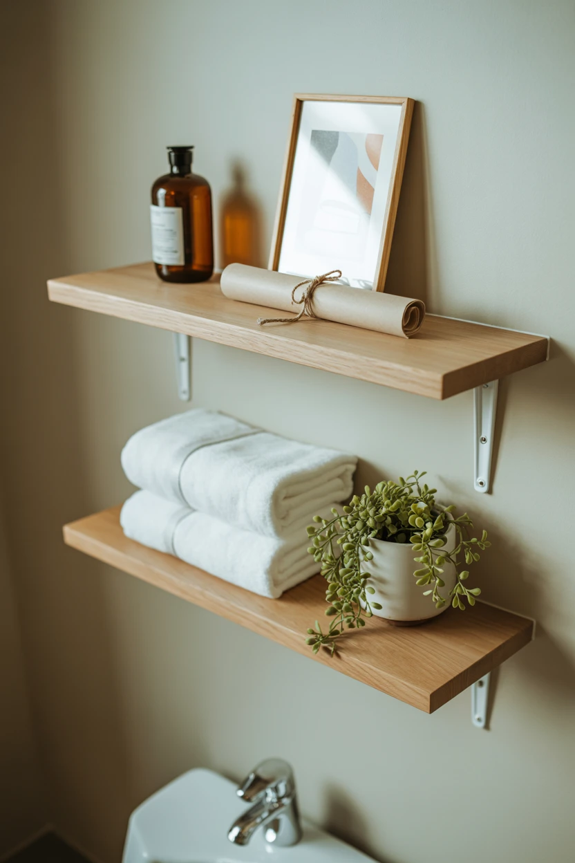 Install Narrow Floating Shelves Above the Toilet