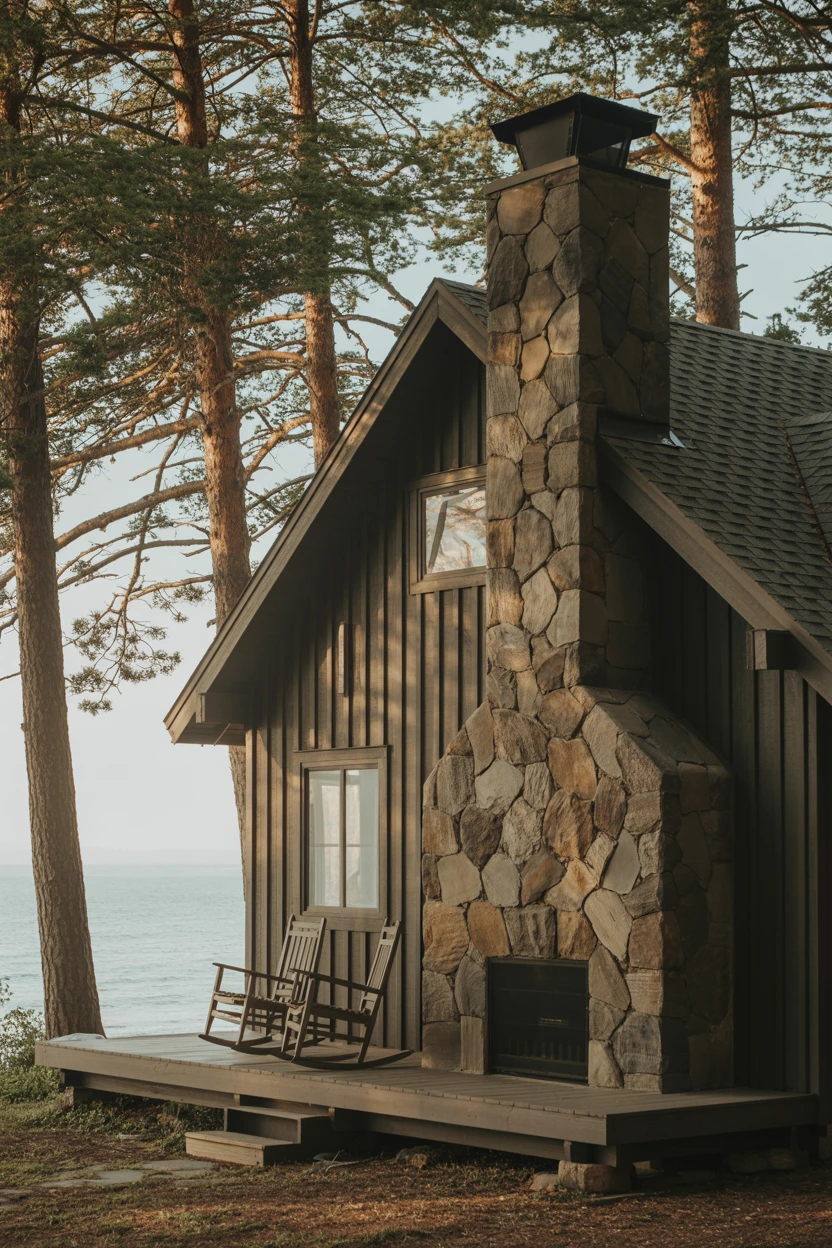 Rustic Beach Cabin with a Stone Chimney