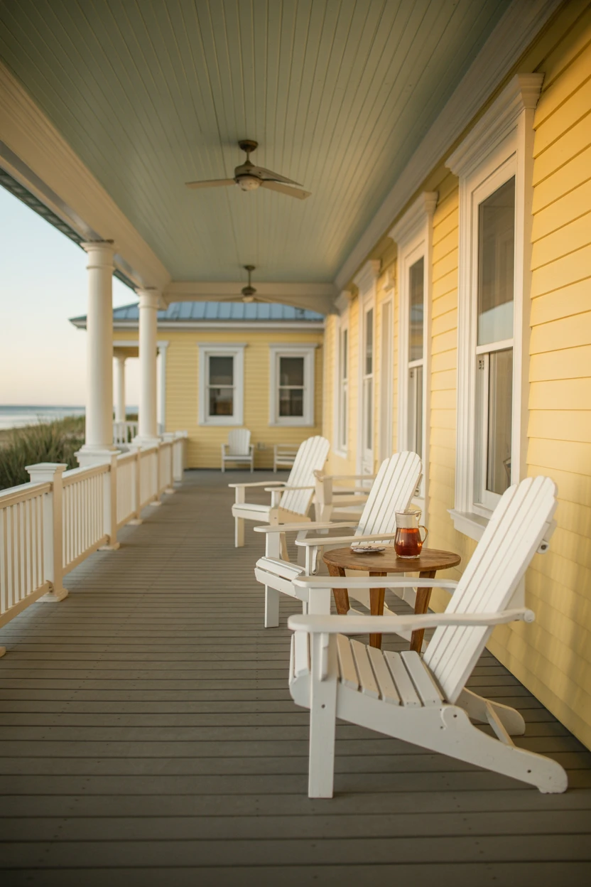 A Grand Porch with Classic Adirondack Chairs