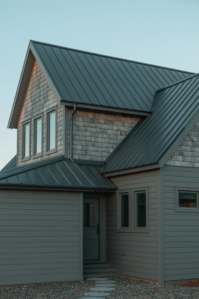 Weathered Gray Siding and a Standing Seam Metal Roof