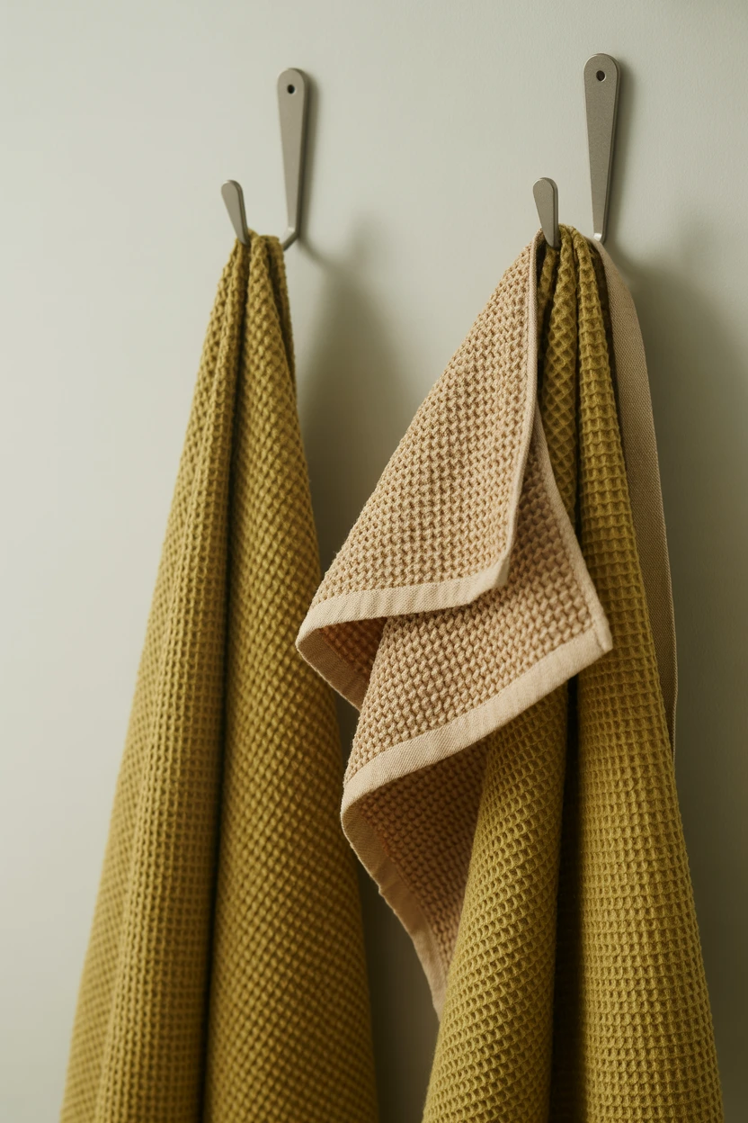 Layered Waffle-Weave Linen Towels in Earthy Tones