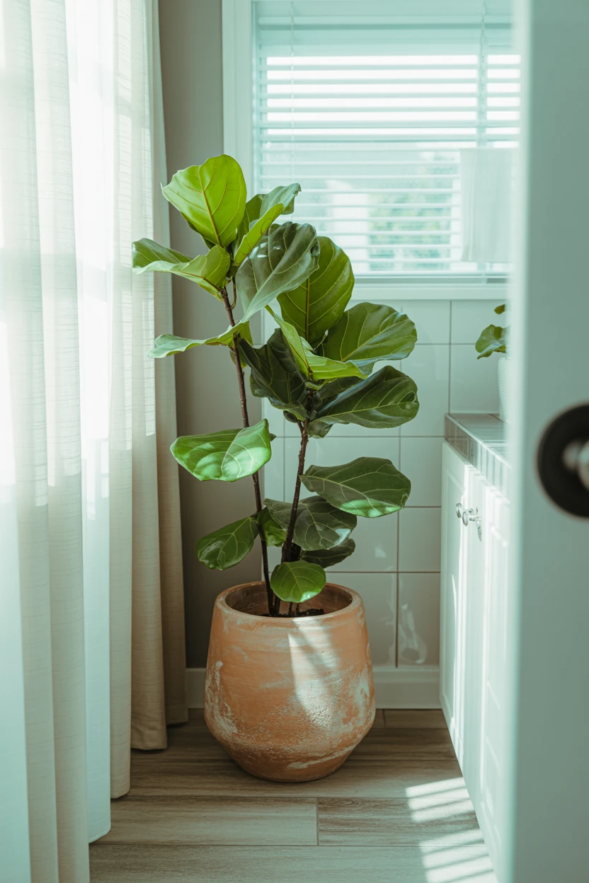 A Tall Fiddle Leaf Fig in a Textured Terracotta Pot