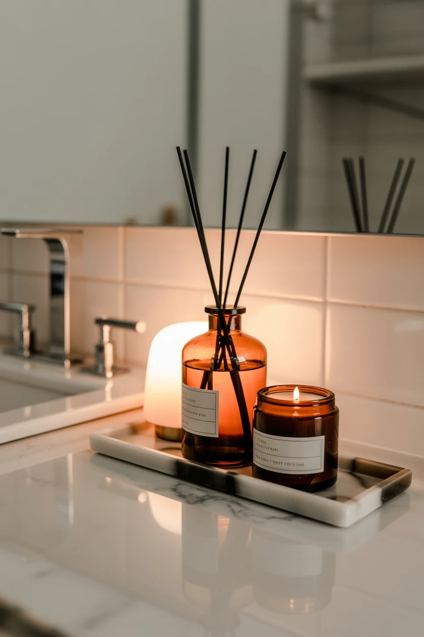 An Amber Glass Diffuser with Cedarwood and Sage