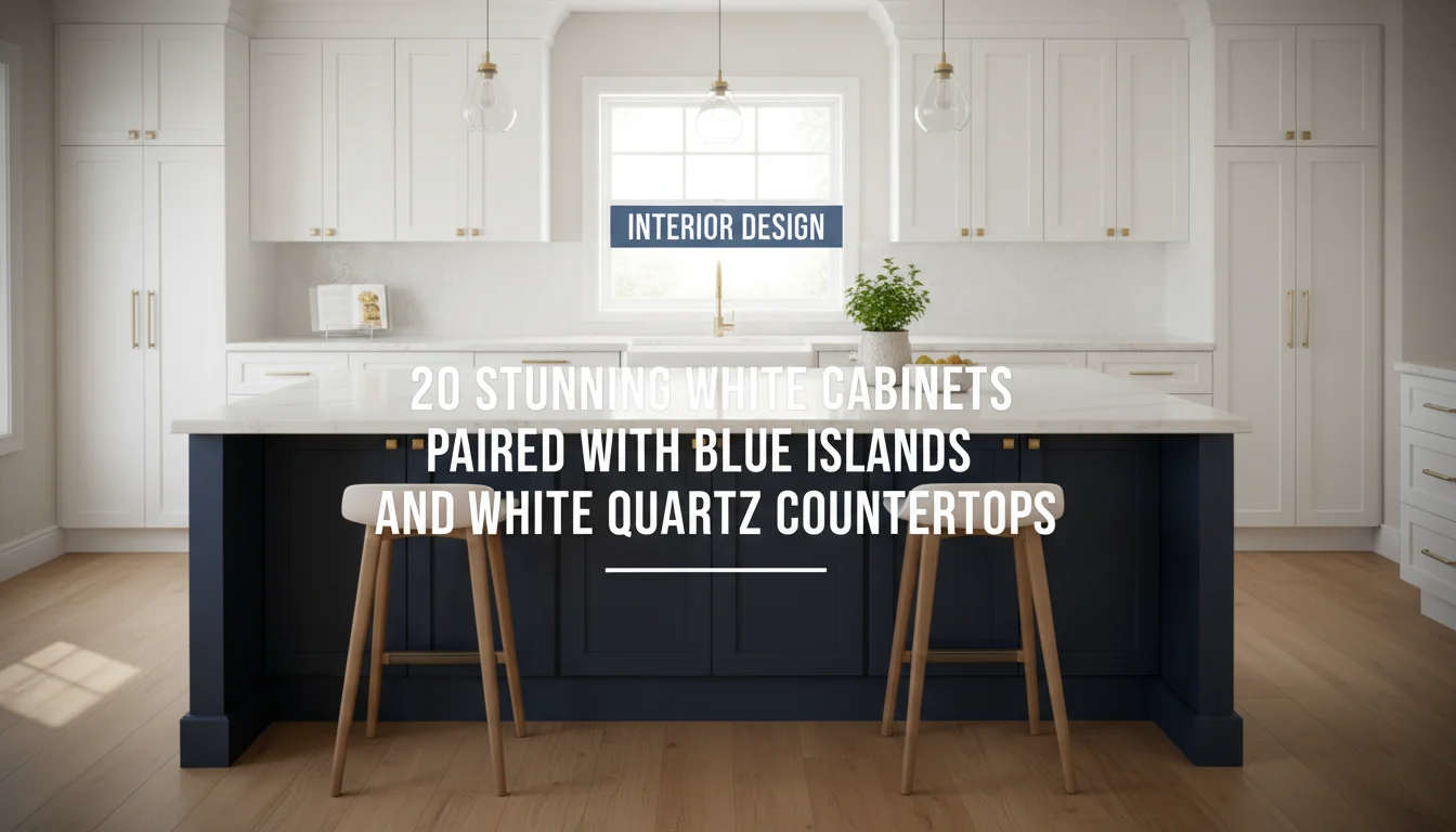 20 Stunning White Cabinets Paired With Blue Islands and White Quartz Countertops