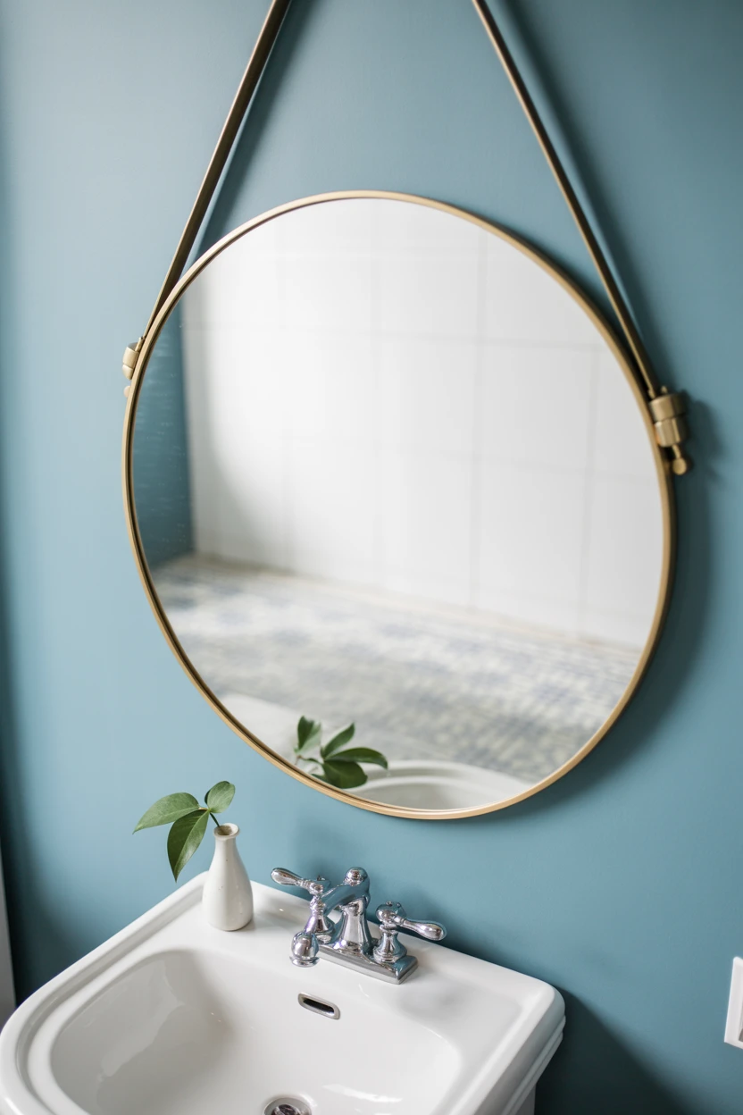 Hang a Round Mirror with a Thin Brass Frame