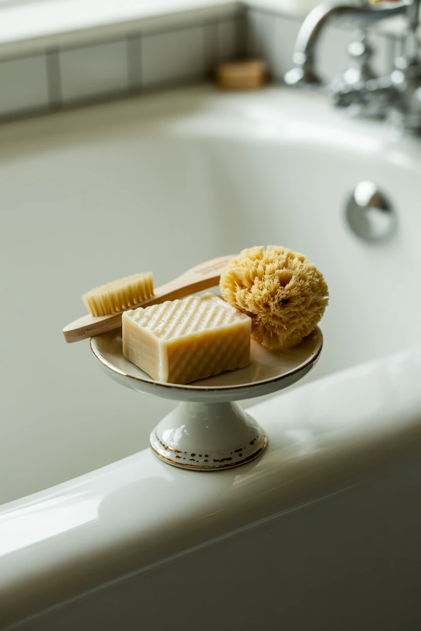 Use a Dainty Cake Stand for Soaps and Sponges