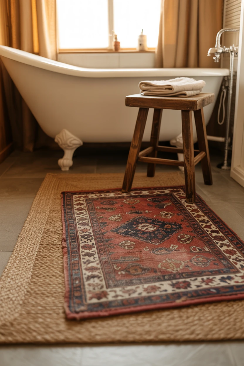 Layer Vintage-Style Rugs on the Floor