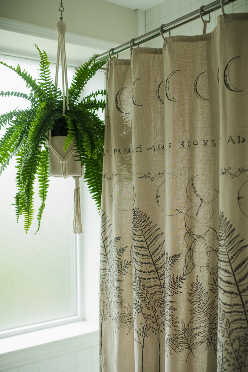 Hang a Moon Phase or Botanical Shower Curtain