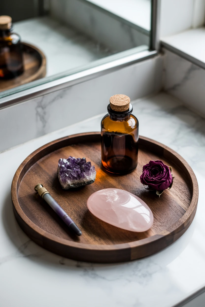 Style a Vanity Tray with Crystals and Potion Bottles