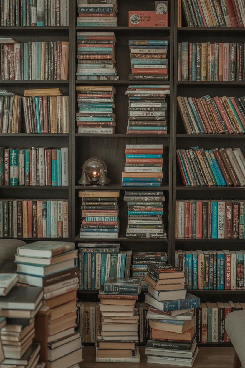 An Overstuffed, Messy Bookshelf