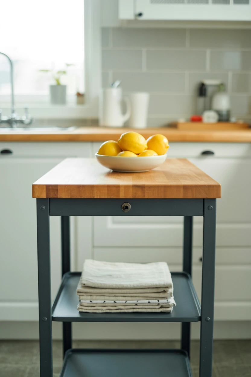 The Slim Butcher Block Rolling Cart