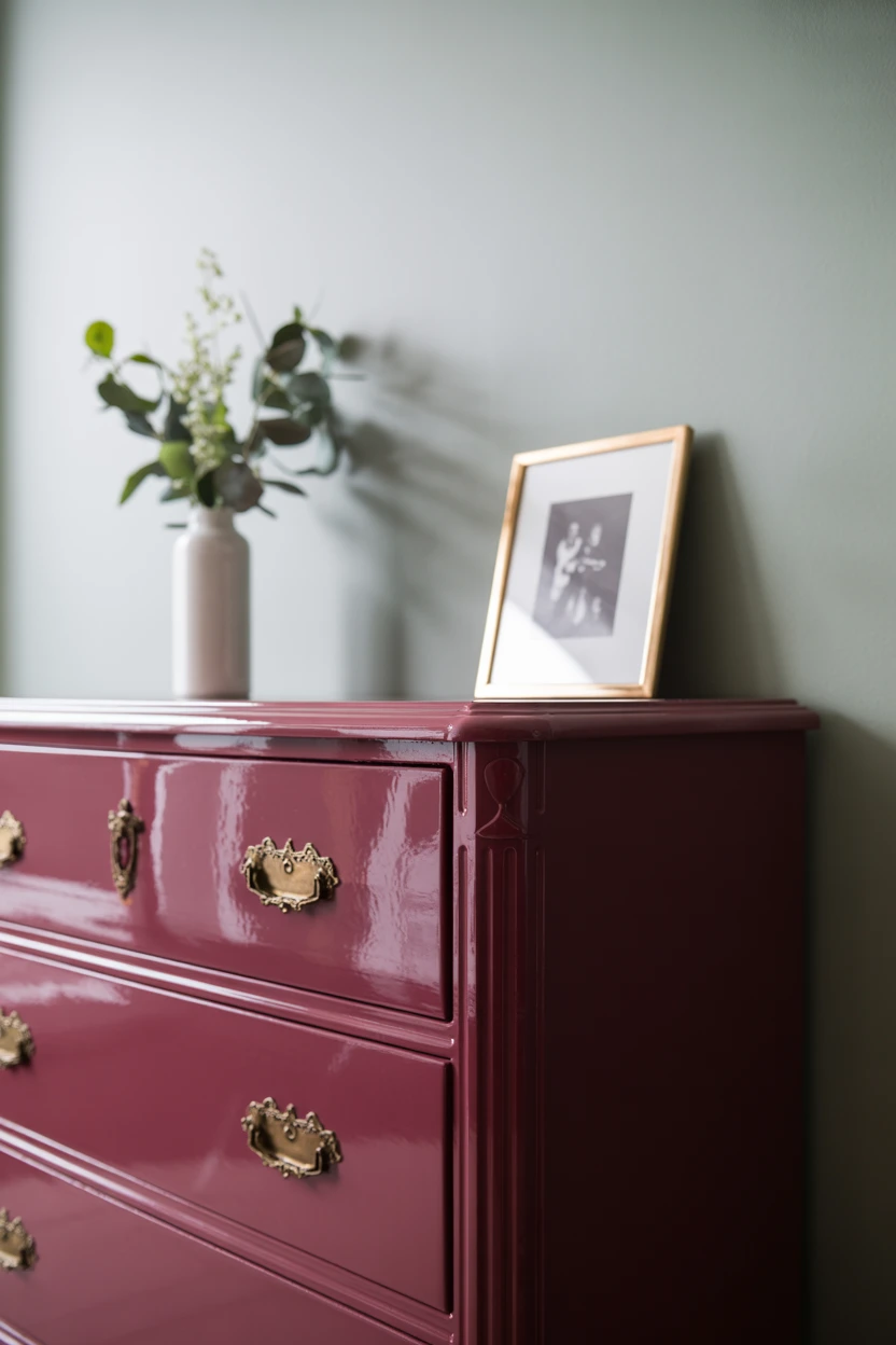 A Chic Burgundy Lacquered Dresser
