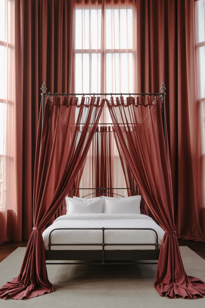 A Burgundy Canopy Bed for a Royal Feel