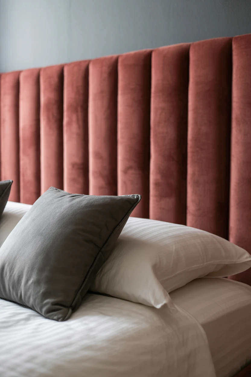 A Plush Velvet Upholstered Headboard