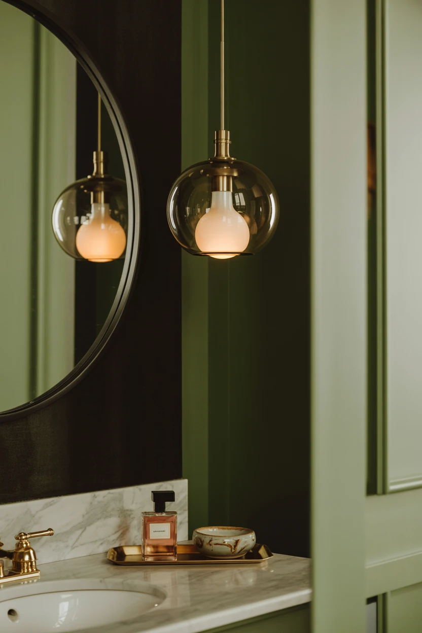 Suspend a Single Pendant Light Beside the Vanity Mirror