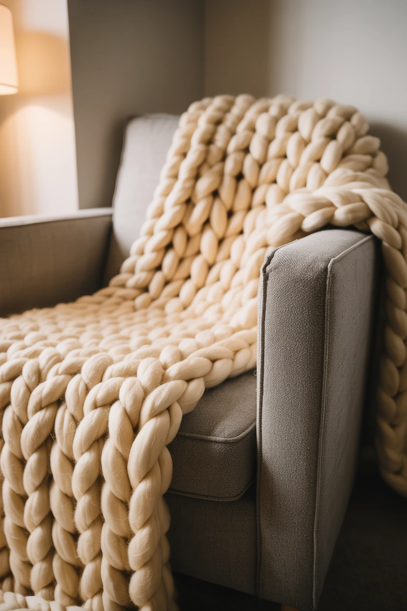 Use a Chunky Knit Throw as a Statement Piece