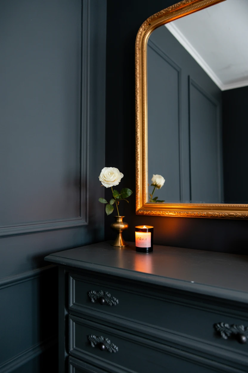 Charcoal Walls with Ornate Gold Accents