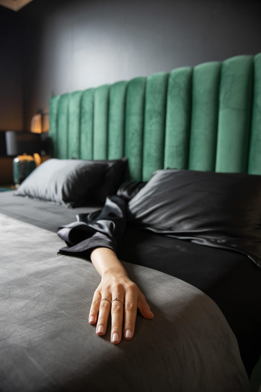 A Deep Emerald Green Velvet Bed