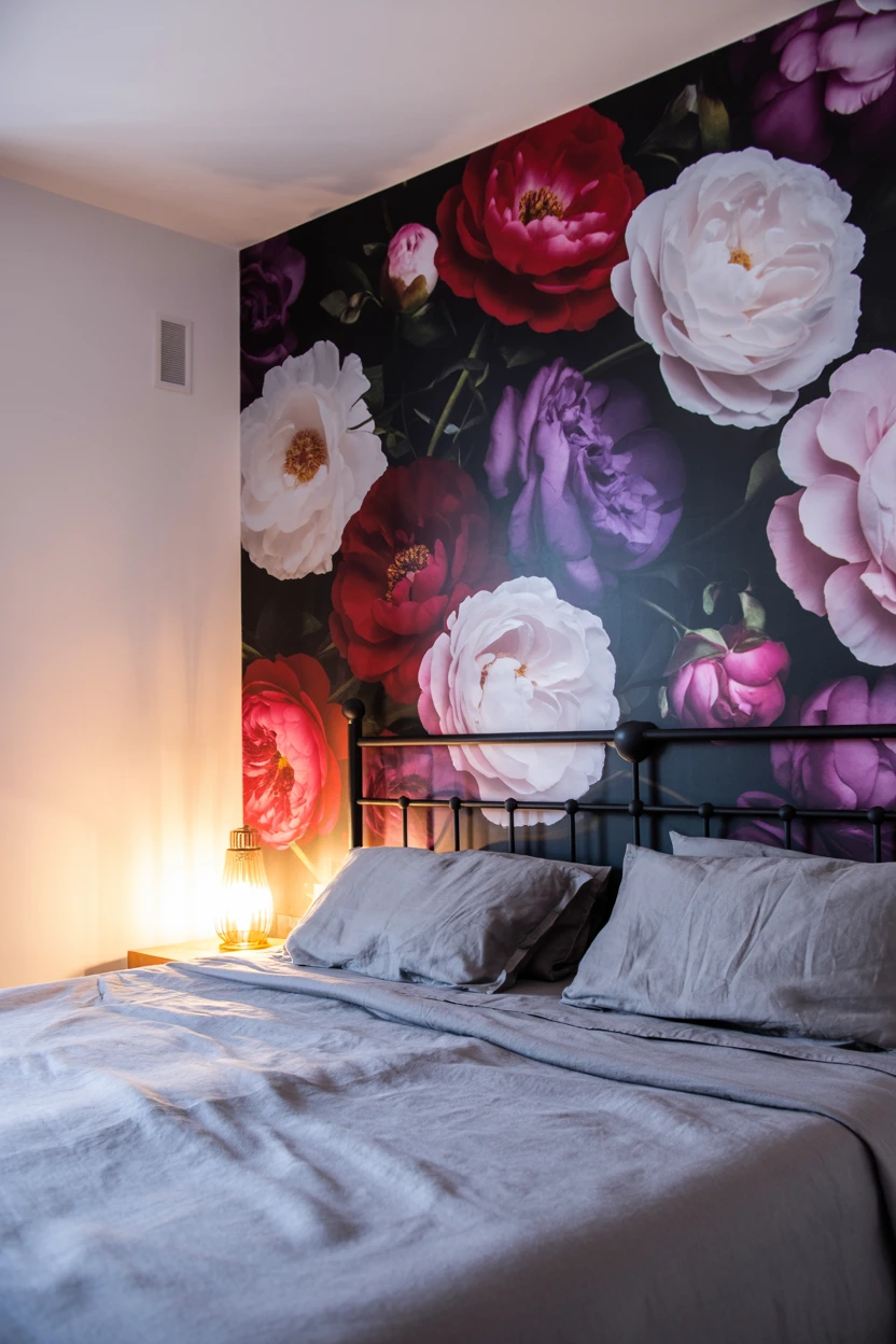 Moody Floral Wallpaper as an Accent Wall