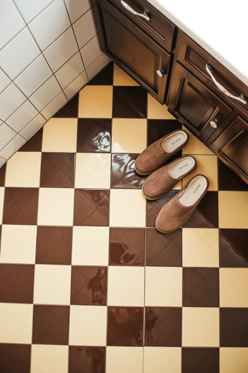 Brown and Cream Checkerboard Floor