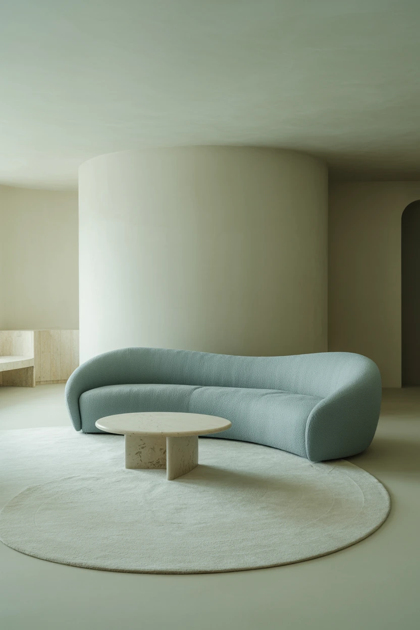 Use a Curved Blue Sofa for a Soft, Modern Look