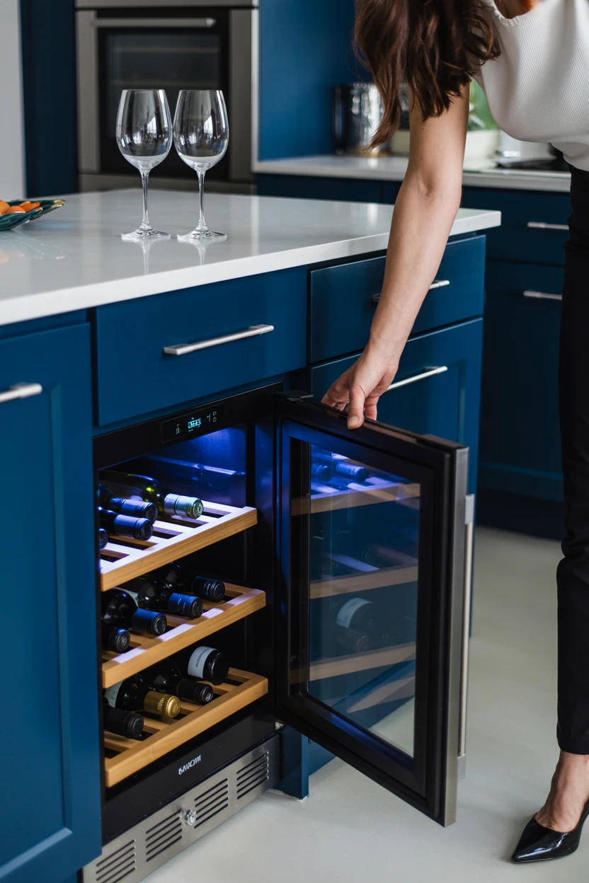 Blue Island with a Built-in Wine Fridge