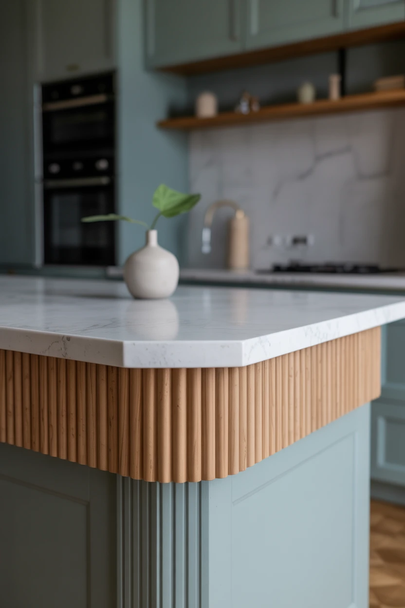 Soft Blue Island with a Fluted Wood Detail