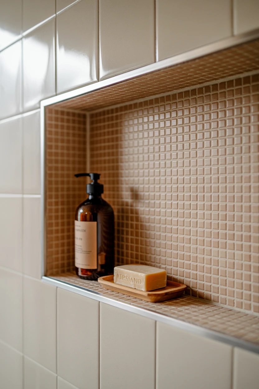 A Built-in Shower Niche in Terracotta