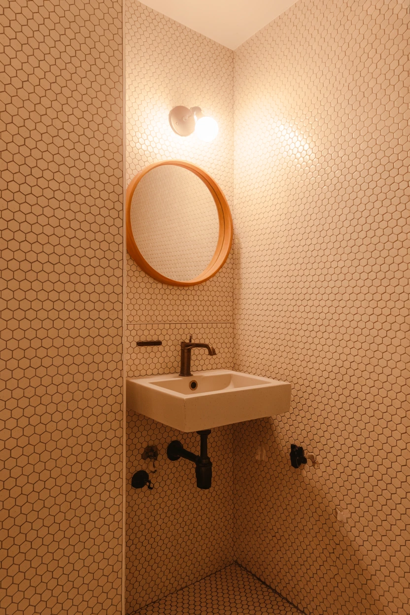 Terracotta in a Small Powder Room