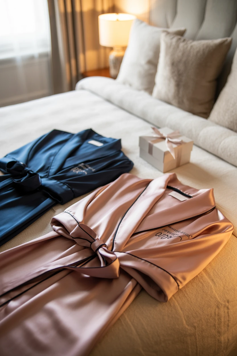 Elegant Robes Laid Out on the Bed
