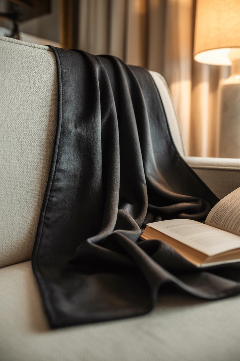 A Black Cashmere or Wool Throw Blanket