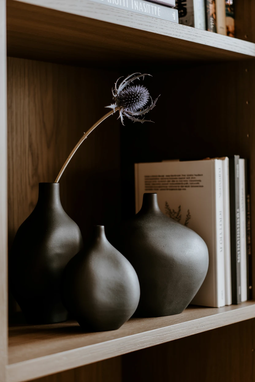 A Collection of Black Ceramic Vases