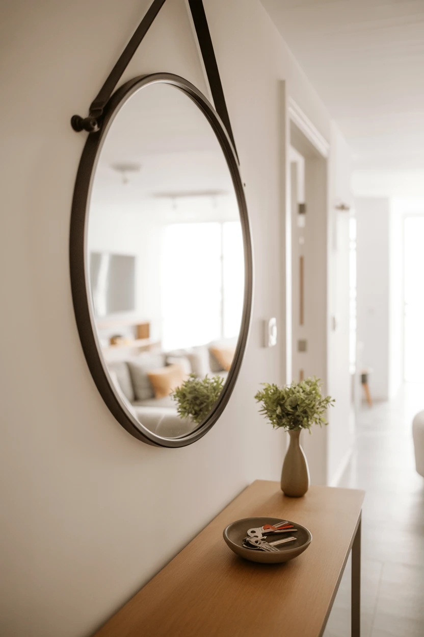 A Large, Black-Framed Round Mirror