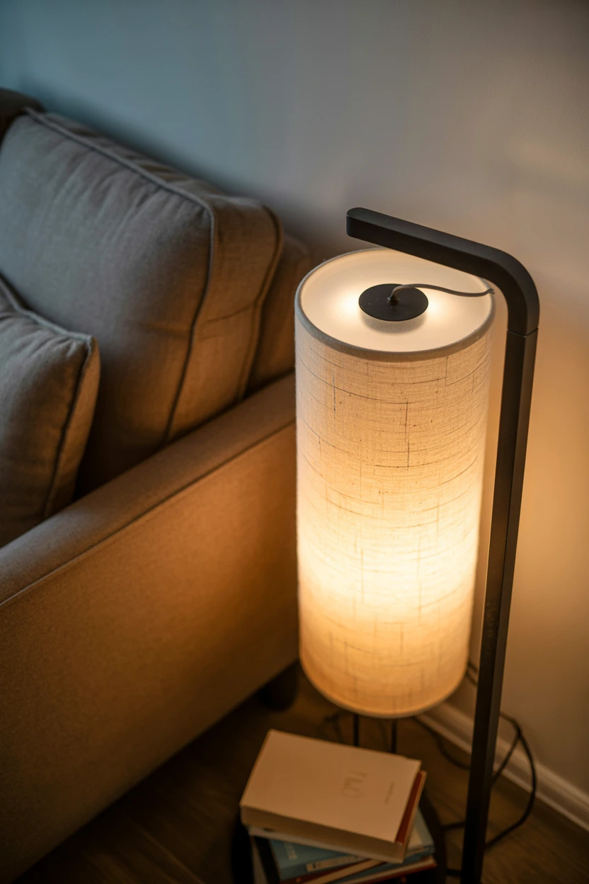 Install a Dimmable Floor Lamp With a Linen Shade