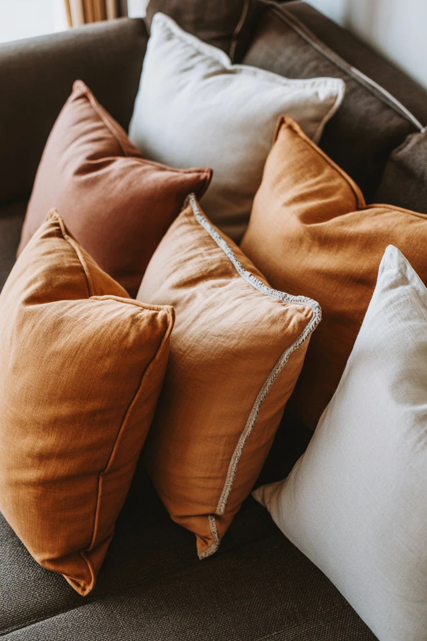Layer Pillows in Terracotta, Sand, and Cream Linen