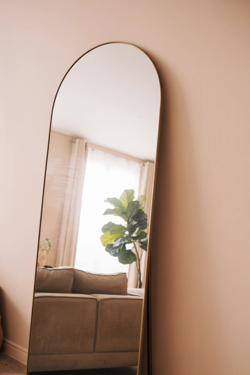 Use an Arched Floor Mirror to Soften Lines