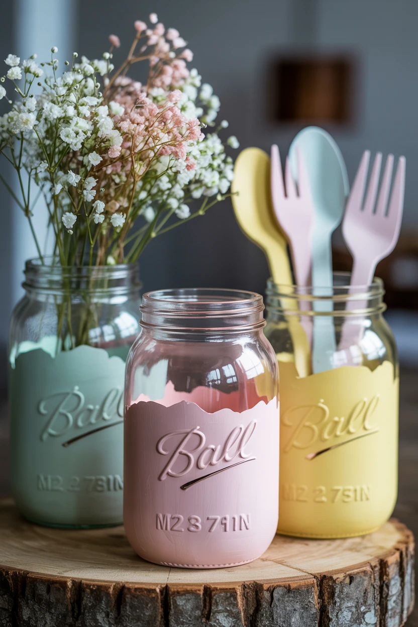 Use Pastel-Painted Jars as Vases or Utensil Holders