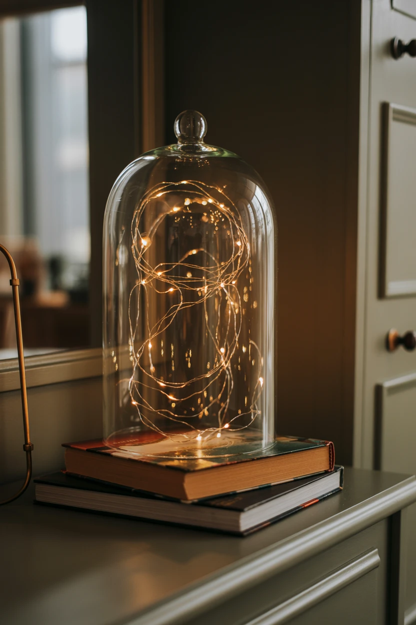 Artfully Place Fairy Lights in a Glass Cloche