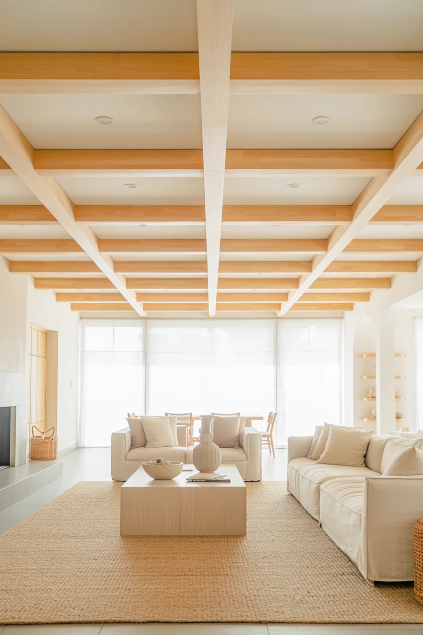 Install Minimalist Blonde Wood Beams in a Grid Pattern