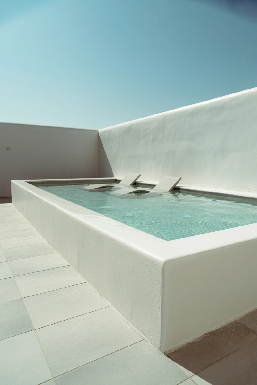 The Minimalist White Pool with a Sun Shelf